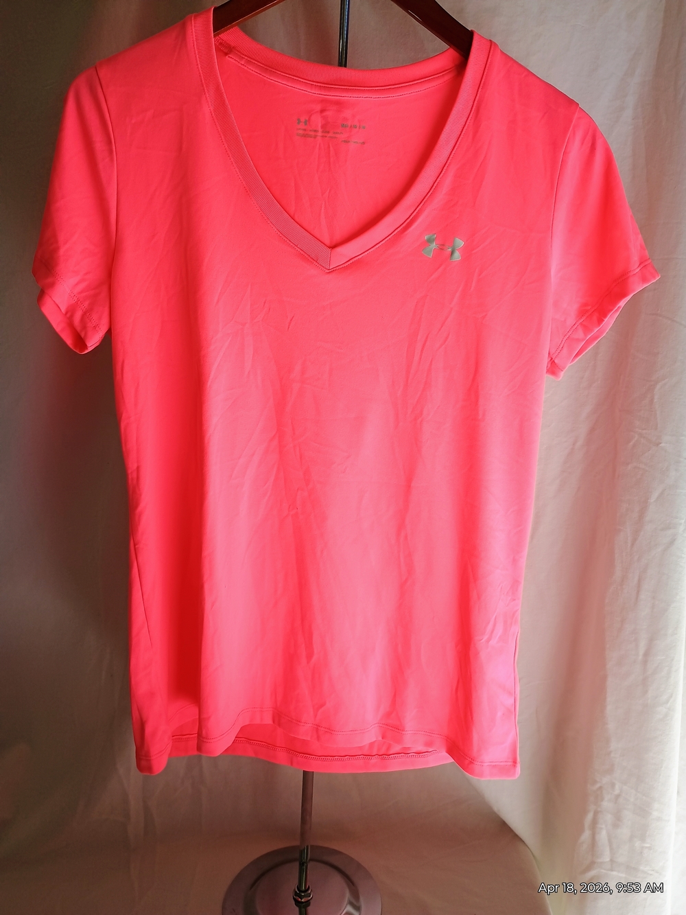 Under Armour Neon Coral V-Neck Performance Tee